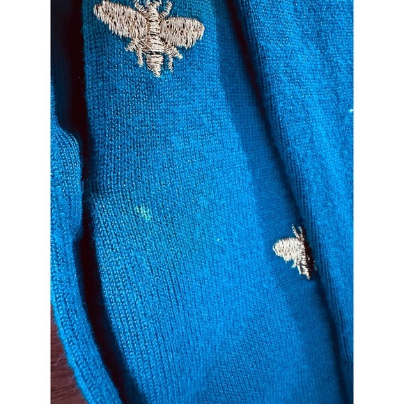 Charter Club Sweater Womens Size M Teal Metallic Gold Bee Embroidery Button Up - Picture 5 of 8